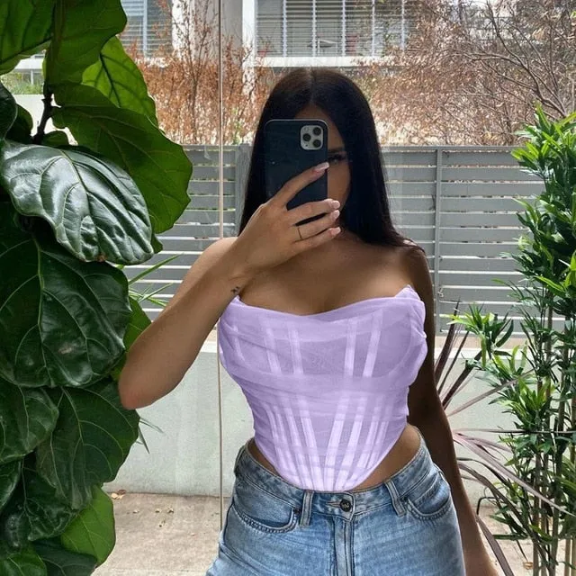 Cropped Boned Stylish Mesh Corset Top
