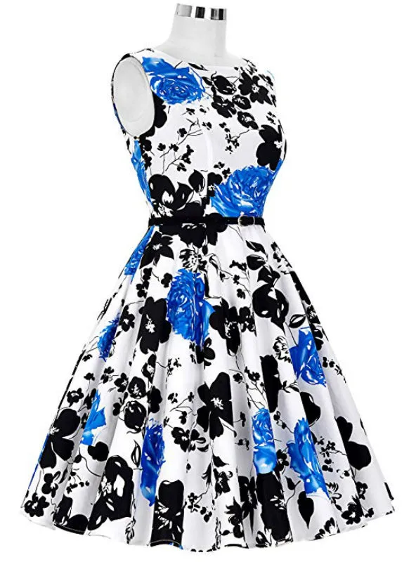 Fashion Women White Dress Blue And Black Dress