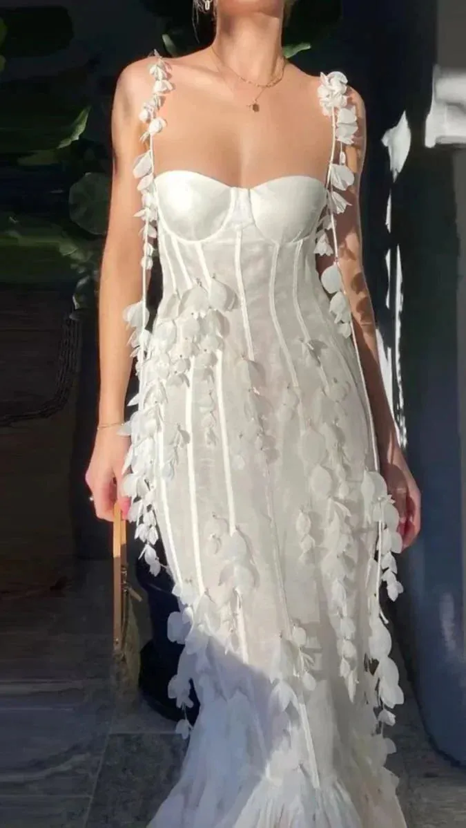 Formal Wear Dresses White Spaghetti Straps Backless Floral Elegant Party Dress Prom Dresses Shops Formal Women's Dresses