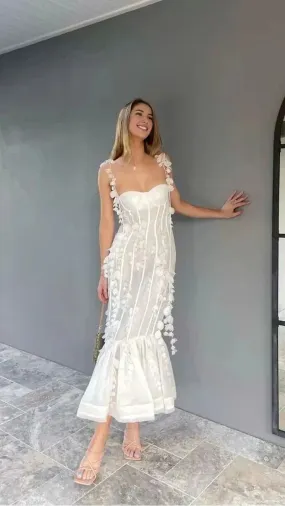 Formal Wear Dresses White Spaghetti Straps Backless Floral Elegant Party Dress Prom Dresses Shops Formal Women's Dresses