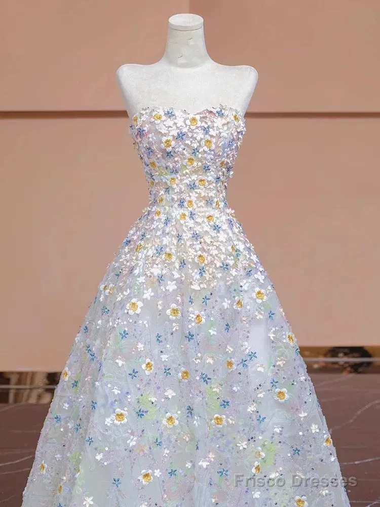 Gorgeous Balll Gown Sweetheart Floral Tulle Long Evening Dress Prom Dresses