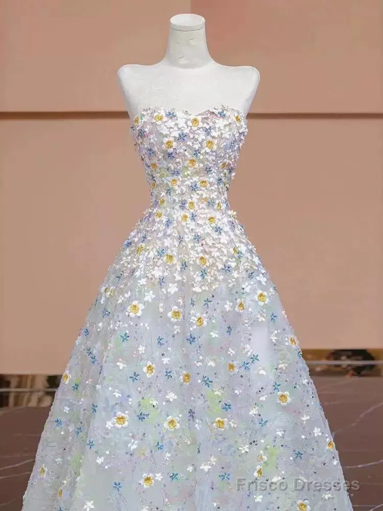 Gorgeous Balll Gown Sweetheart Floral Tulle Long Evening Dress Prom Dresses