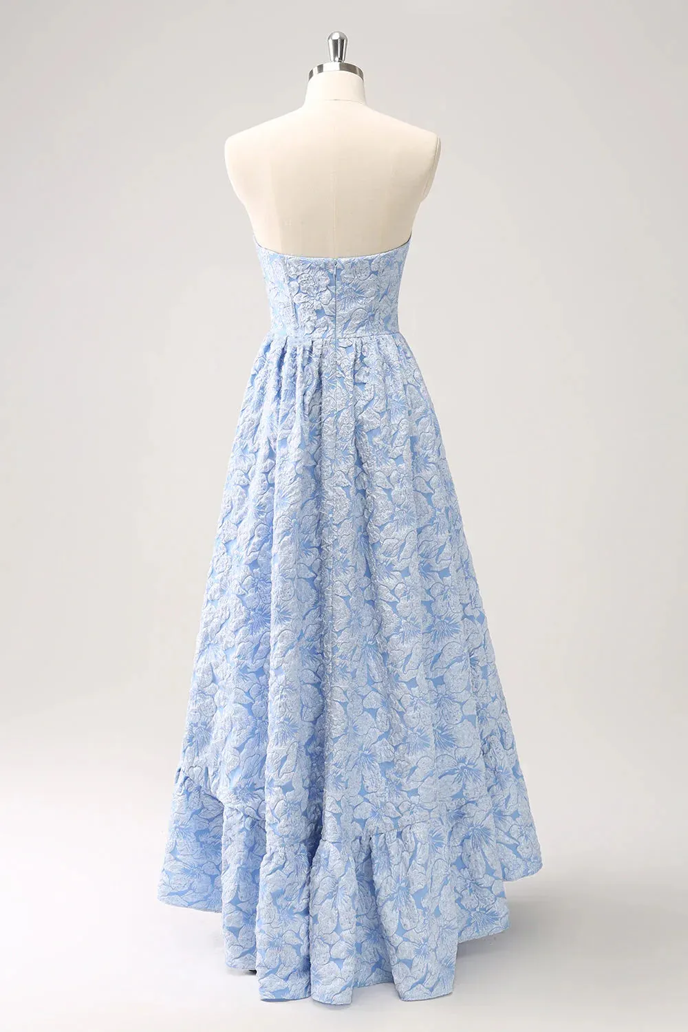 Homecoming Dresses A-Line Graduation Dresses Strapless Floral High Low Ruffled Dress Blue