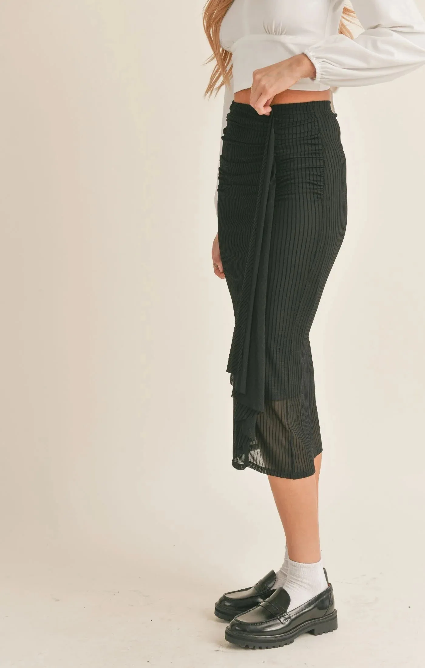 Lady Dynamite Ruched Midi Skirt