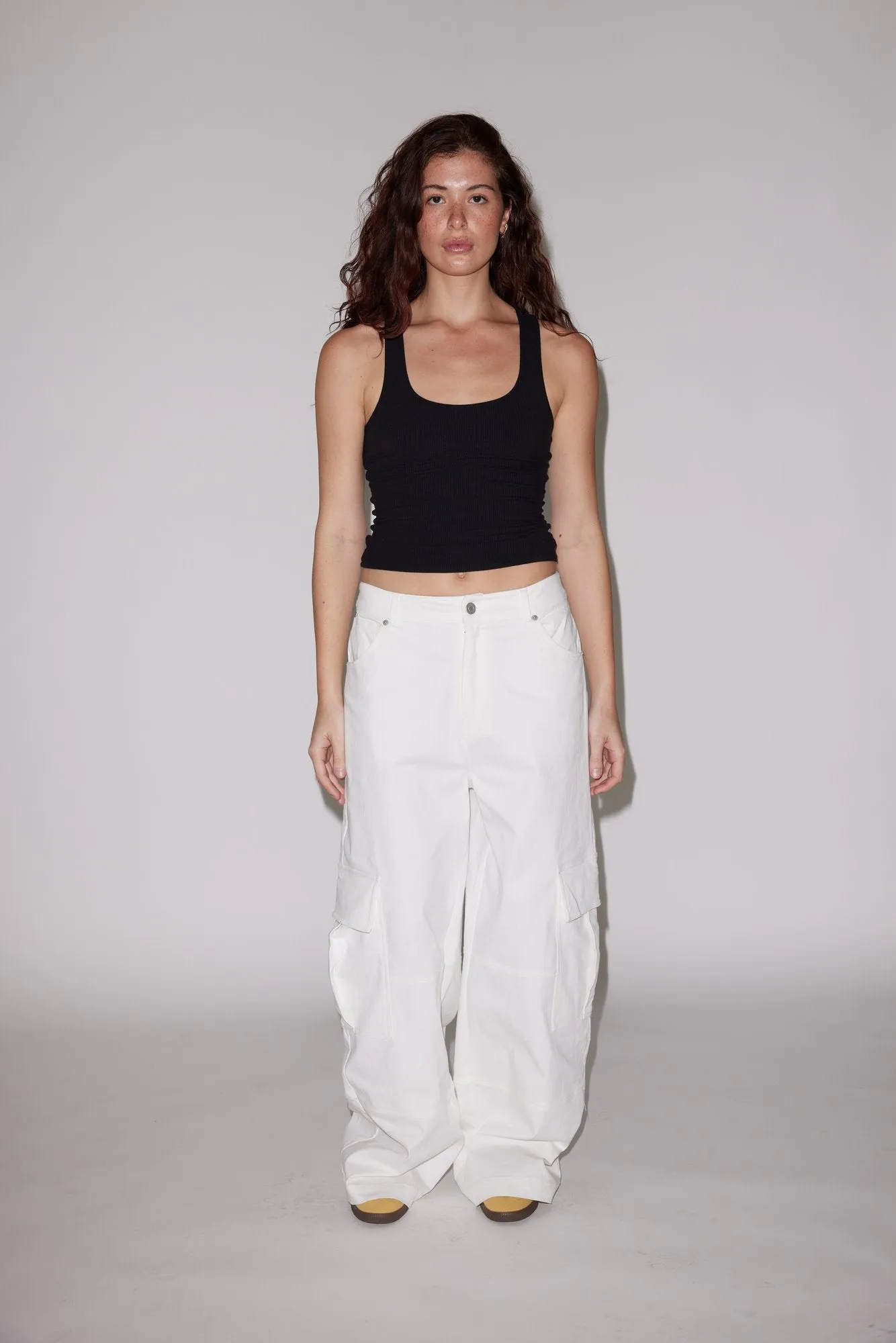 RELAXED DENIM CARGO - WHITE