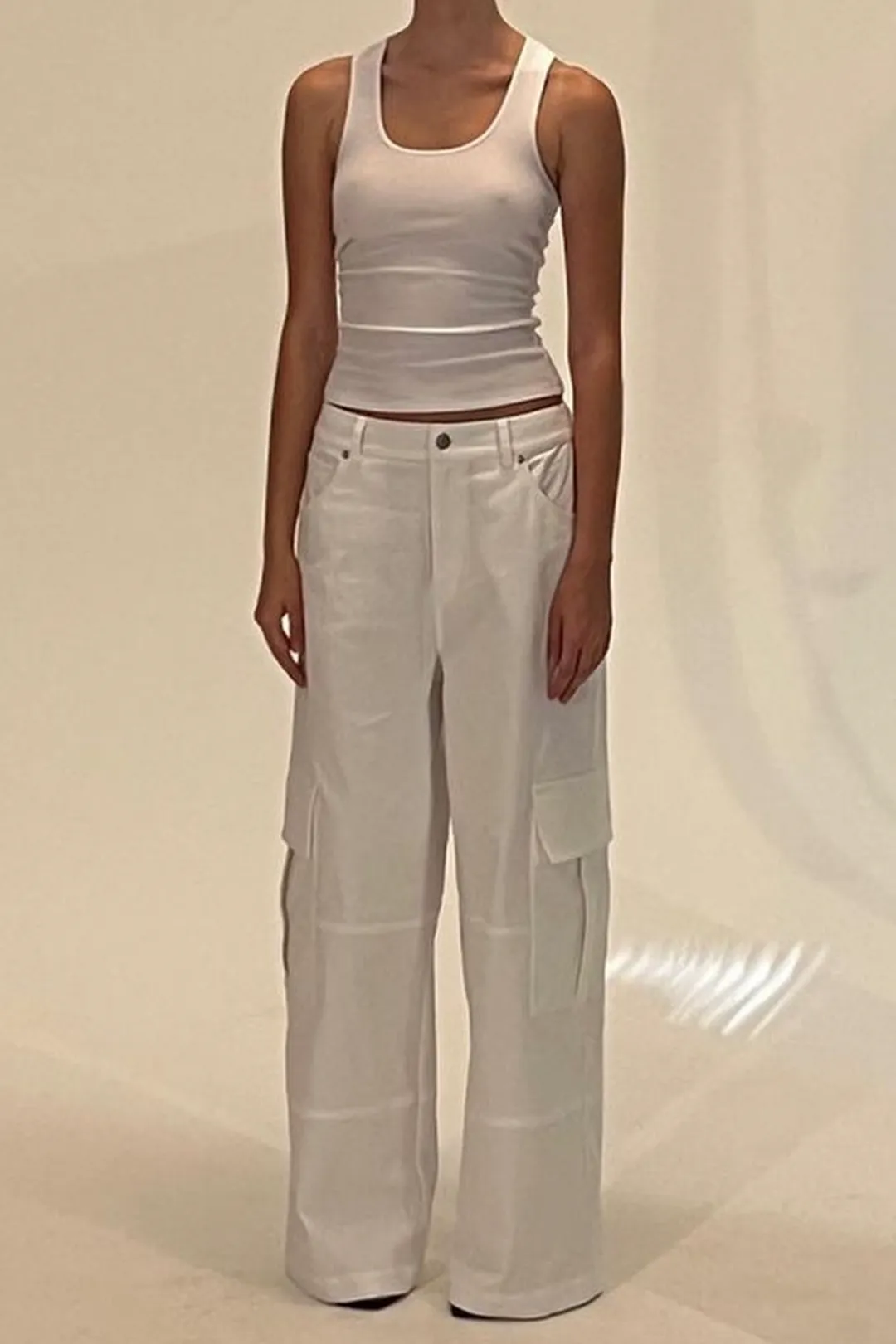 RELAXED DENIM CARGO - WHITE