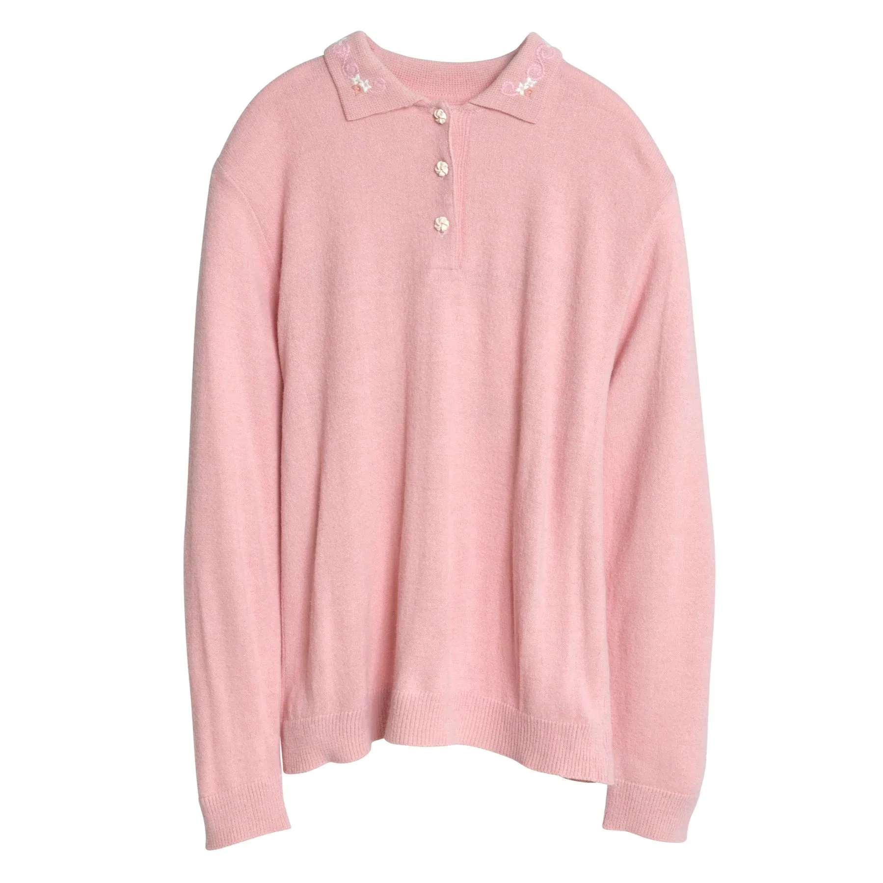 Shetland Wool Interlock Knit Embroidered Polo Sweater