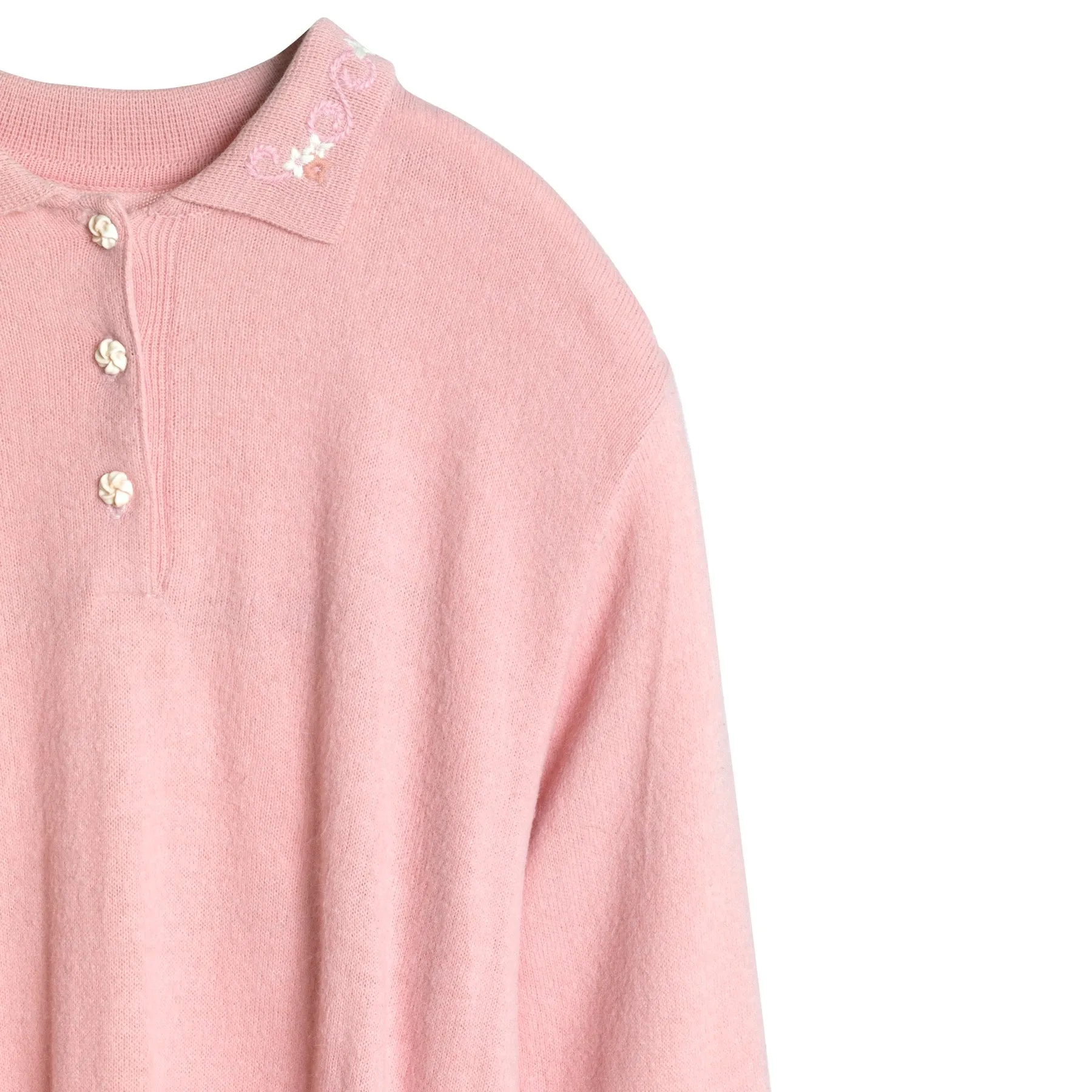 Shetland Wool Interlock Knit Embroidered Polo Sweater