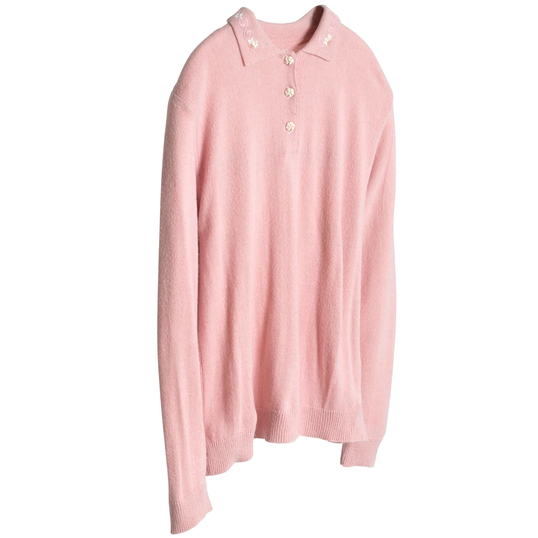 Shetland Wool Interlock Knit Embroidered Polo Sweater