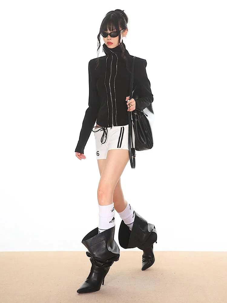 Slim Asymmetric Multi Zip Mock Neck Jacket