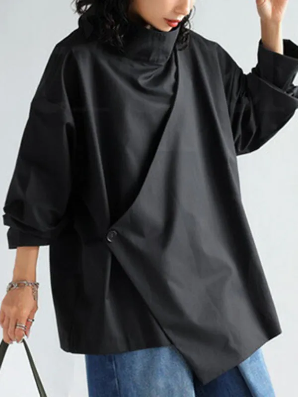 Solid Color Long Sleeves Loose High Neck T-Shirts Tops