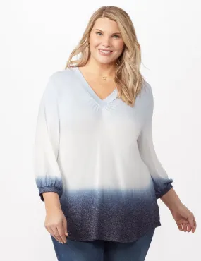 V-Neck  Hacci Dip Dye Knit Top Plus
