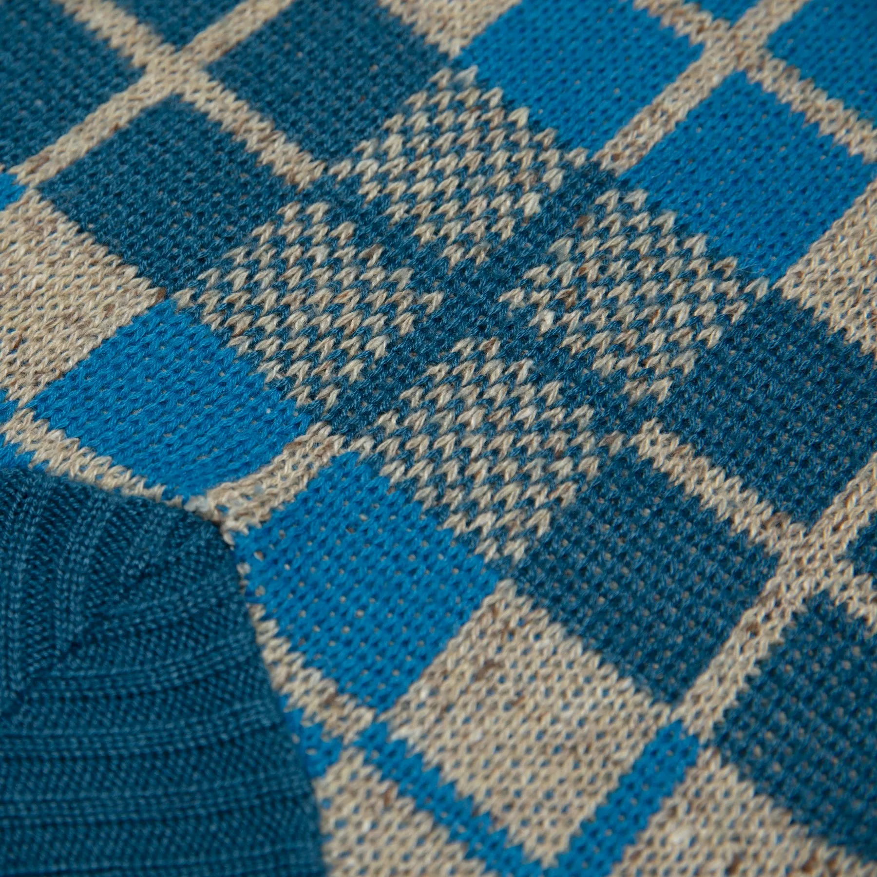 Windowpane Silk Yarn Jacquard Knit Pullover